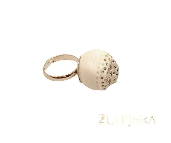 Porcelán, platina, köves gyűrű, Zulejhka Design